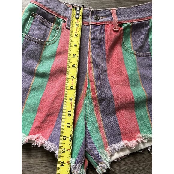 Cartini Multi Color Jean Shorts Rainbow Stripes Size 27 Pink Purple Green - Picture 3 of 7